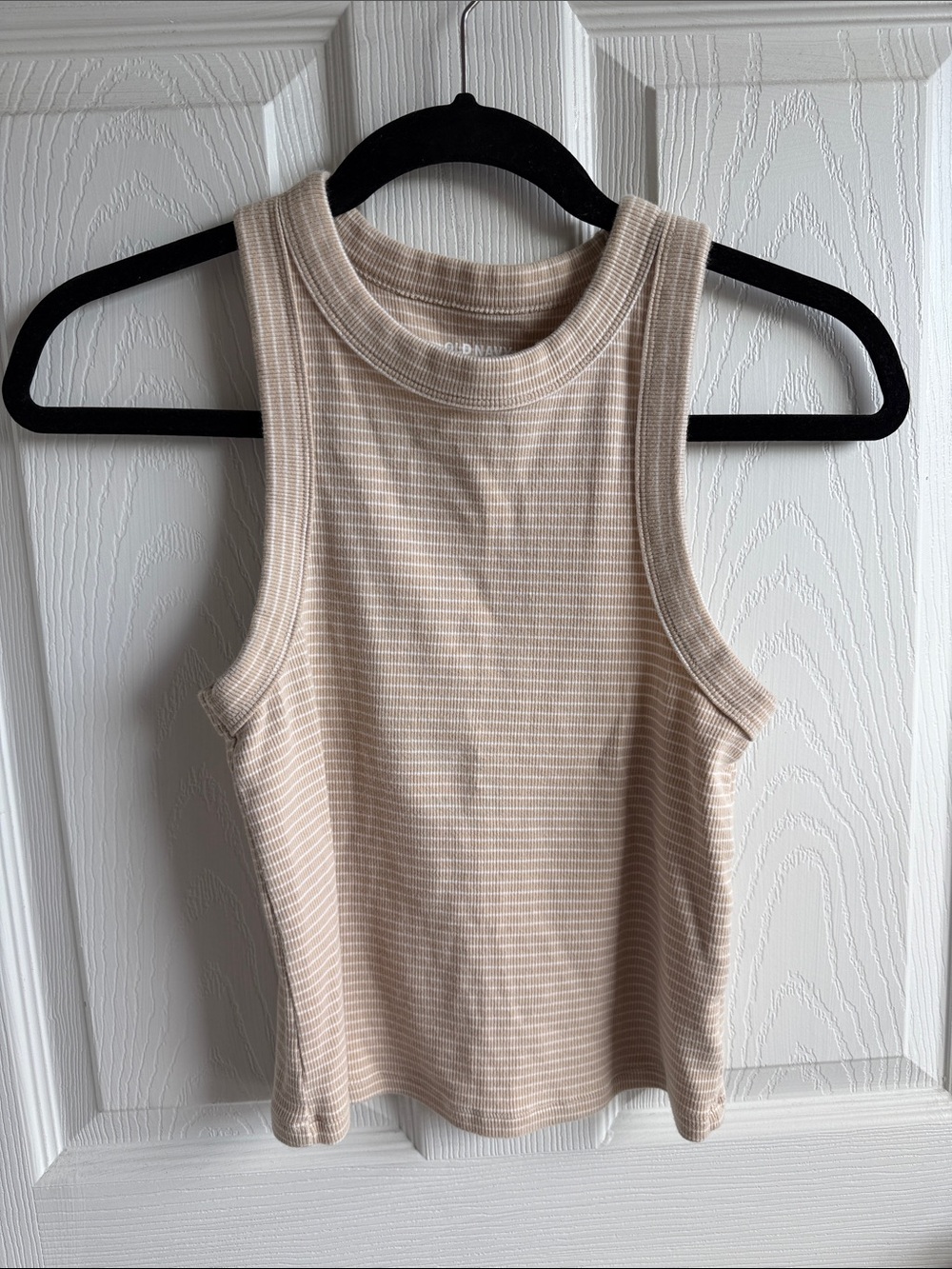 Old Navy Beige Striped Ribbed Tank Top